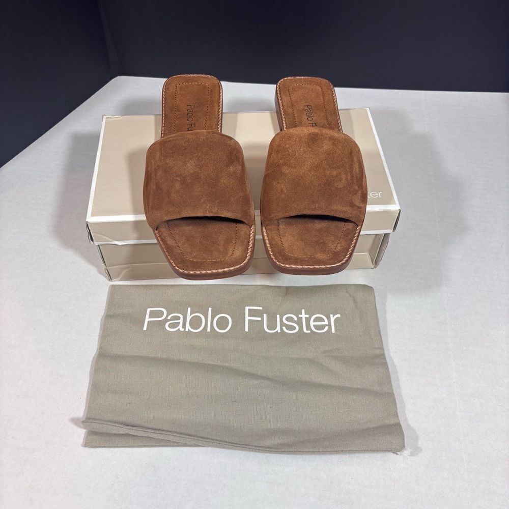 Pablo Fuster Brown Bovine leather slide sandals Size 39 NEW in box & Dust Bag